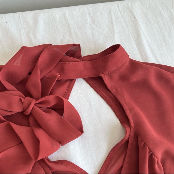 Express Rust Sheer Balloon Puff Sleeve Dress Work Shirt Blouse Top - Picture 8 of 13